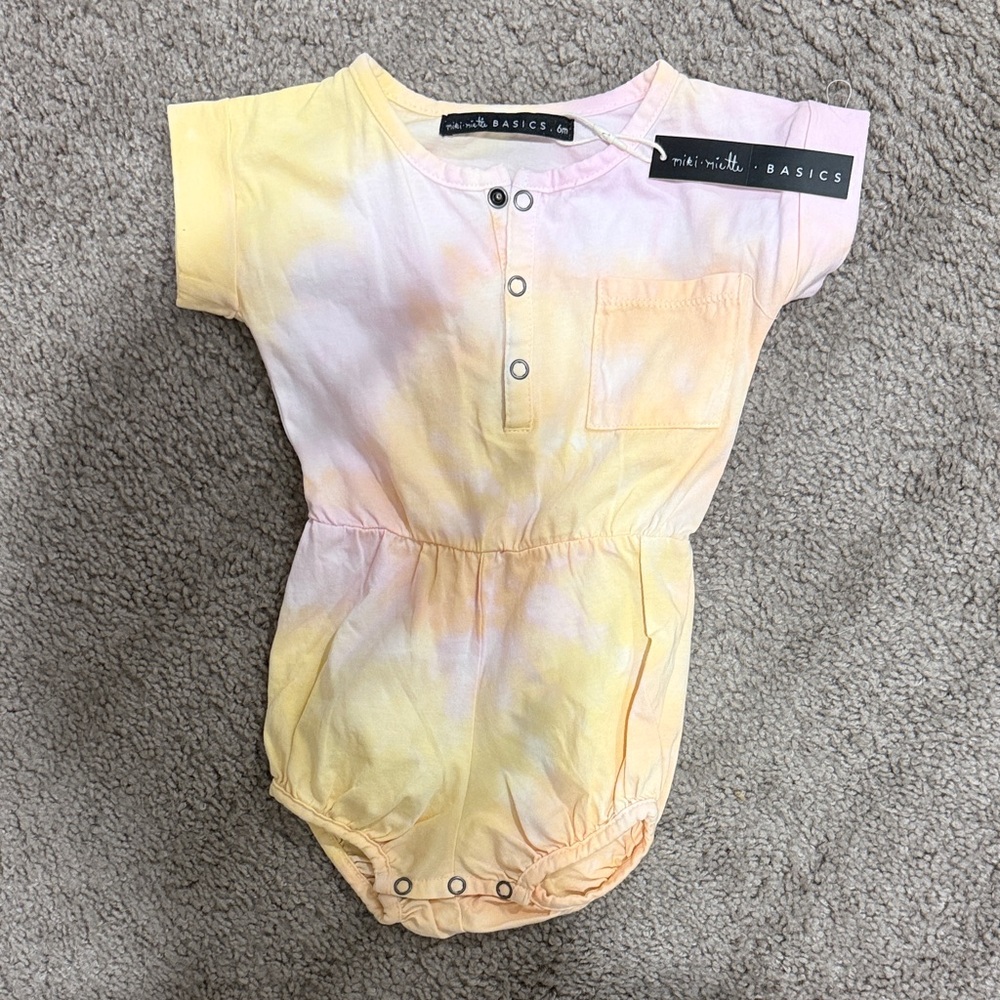 Mini Mioche Basics Pastel Tie-Dye One-Piece Romper - Yellow/Pink